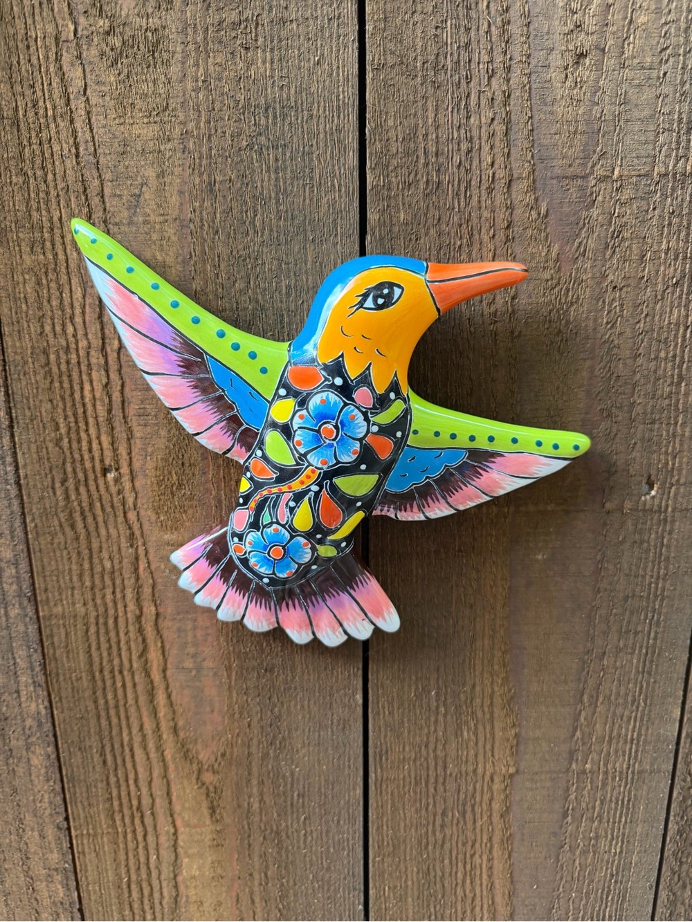 Colorful Decorative Talavera Hummingbird Wall Art - Multicolor